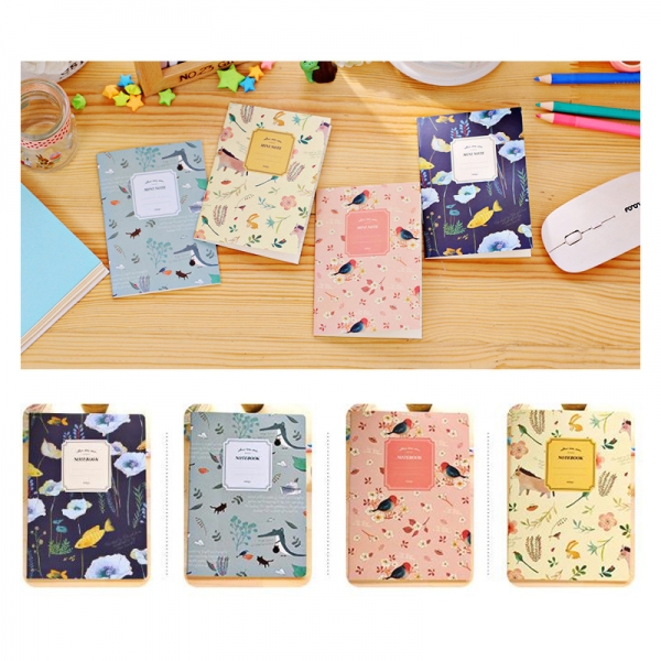 4pk Birds Fish Animals Garden Flowers Mini Notebooks Small Notepads Memo Pads