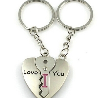 Love You Heart Key Engraved Silver Metal Couple Keyrings Lovers Puzzle Key Chains