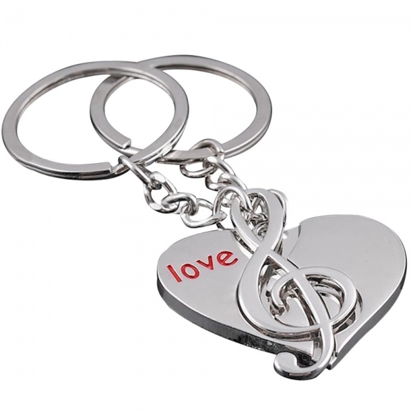 Love Heart Music Note Silver Metal Couple Keyrings Set Lovers Puzzle Key Chains