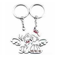 Kissing Prince Princess Silver Metal Couple Keyrings Lovers Puzzle Key Chains