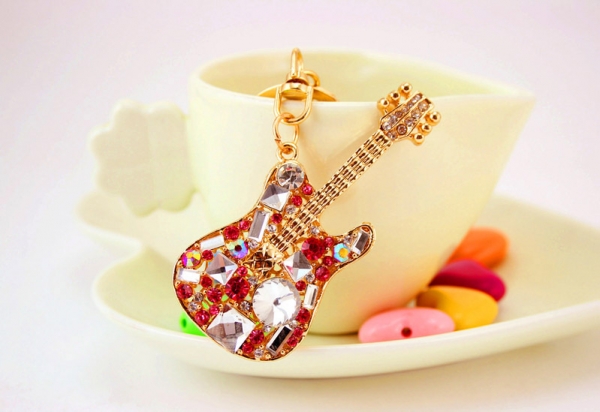 Red Design 2 Red Guitar Keyring Handbag Charm