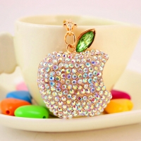 Sparkling Crystal Diamante Rhinestone Apple Fruit Shape Bag Charms Handbag Pendant Keyring Key Chain
