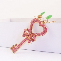 Antique Key Shaped With Love Heart And Bow Crystal Diamante Rhinestone Bag Charms Handbag Keyrings