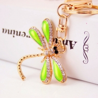 Green Dragonfly Animal Insect Crystal Diamante Bag Charms Handbag Keyring