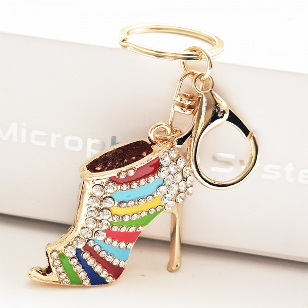 Colorful High Heel Shoe Crystal Diamante Bag Charms Handbag Keyrings Pendant