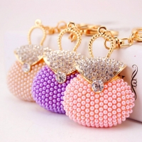 White Pearls Handbag Shaped Crystal Diamante Rhinestone Bag Charms Handbag Keyring Pendant Key Chain