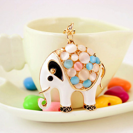 White Elephant Animal Crystal Diamante Rhinestone Bag Charms Handbag Keyrings Pendant Key Chain