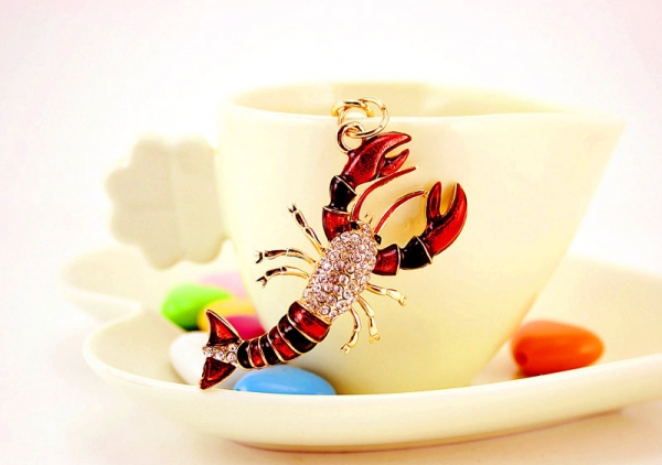 Red Lobster Sealife Ocean Animal Crystal Diamante Bag Charms Handbag Keyrings