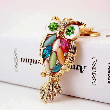 Gold Owl Bird Animal Crystal Diamante Rhinestone Bag Charms Handbag Keyrings Pendant Key Chain