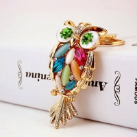 Gold Owl Bird Animal Crystal Diamante Rhinestone Bag Charms Handbag Keyrings Pendant Key Chain
