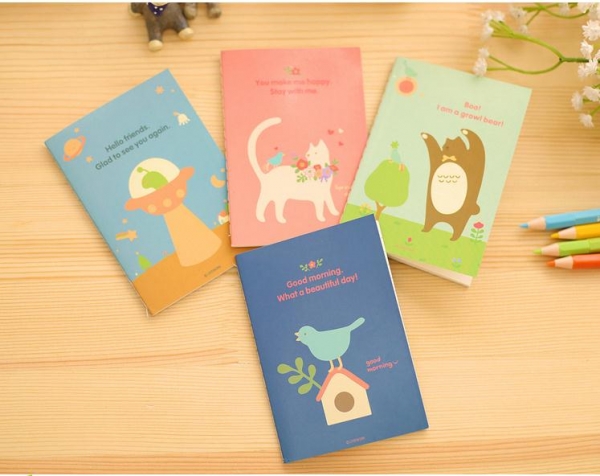 4pk Woodland Animals Cat Bird Bear Floral Cover Mini Notebooks Small Notepads