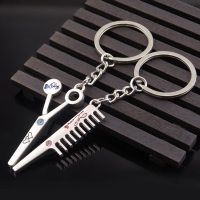 Barbers Scissors Comb Silver Metal Couple Keyrings Set Lovers Puzzle Key Chains