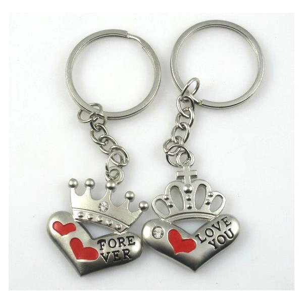 Love Hearts Crown Love You Forever Couple Keyrings Set Lovers Puzzle Key Chains