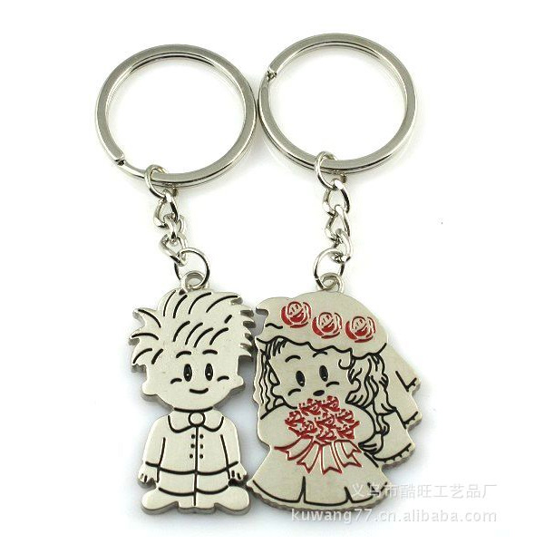 Wedding Bride Bridegroom Silver Metal Couple Keyrings Lovers Puzzle Key Chains