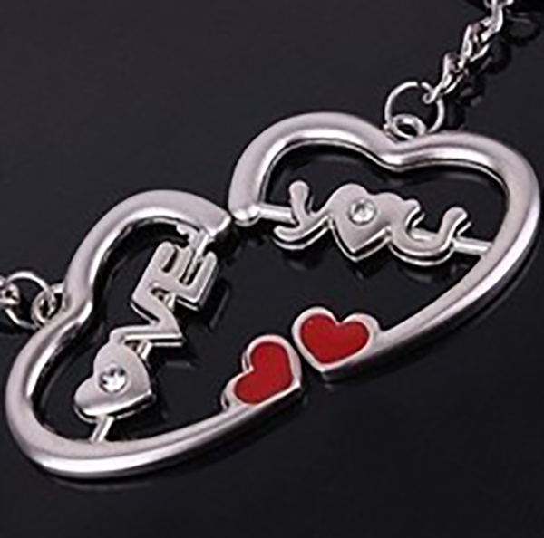 Love You Love Hearts Silver Metal Couple Keyrings Set Lovers Puzzle Key Chains
