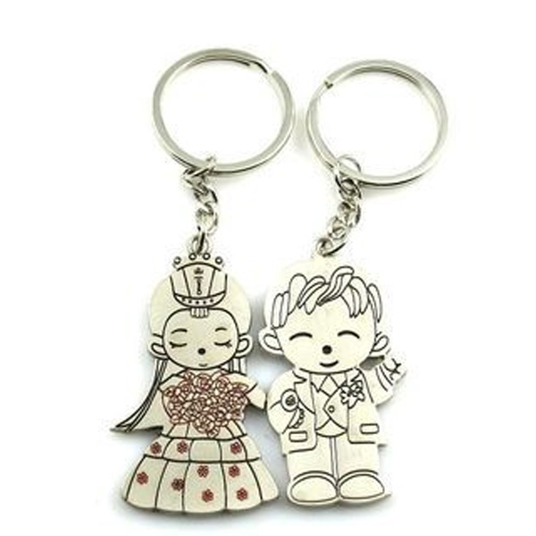 Wedding Bride Groom Silver Metal Couple Keyrings Set Lovers Puzzle Key Chains