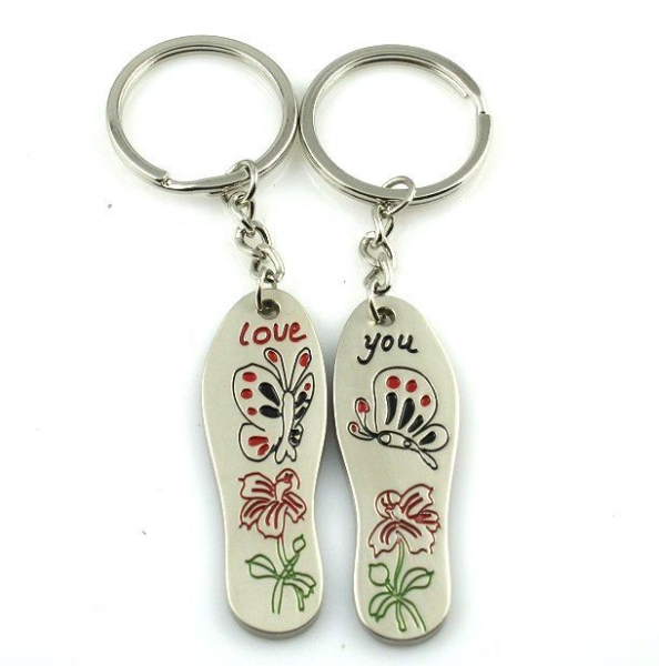 Slippers Butterfly Flower Love You Couple Keyrings Lovers Puzzle Key Chains Set