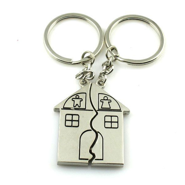 Family Home Engraved Silver Metal Couple Keyrings Set Lovers Puzzle Key Chains
