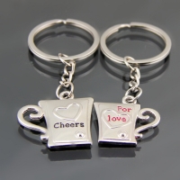 Beer Cups Mugs Love Hearts Silver Metal Couple Keyrings Set Lovers Key Chains