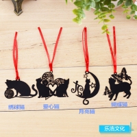 Cat Bookmark Black Metal Bookmark Red Ribbon Cat Lovers Book Readers Gift