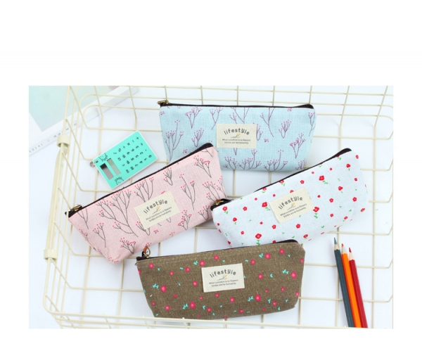 Classic Floral Flowers Patterned Canvas Pencil Case Cosmetics Make Up Bags Pen Pouches