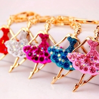 Ballerina Shaped Crystal Diamante Rhinestone Bag Charms Handbag Keyrings Pendant Key Chain