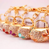 Flower Handbag Shaped Crystal Diamante Rhinestone Bag Charms Handbag Keyrings Pendant Key Chain