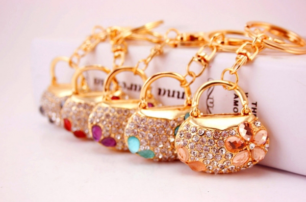 Flower Handbag Shaped Crystal Diamante Rhinestone Bag Charms Handbag Keyrings Pendant Key Chain