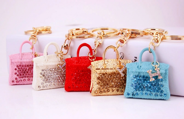 Classic Handbag Shaped Crystal Diamante Rhinestone Pearls Bag Charms Handbag Keyrings Pendant