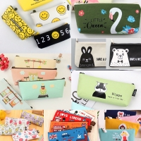 Cute Animals Fruits Emoji Pattern Canvas Fabric Pencil Case Makeup Bag Pen Pouch