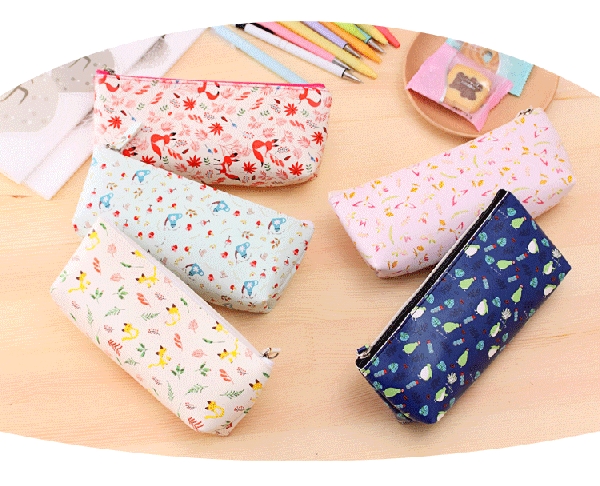 Garden Animals Flowers Floral Patterned PU Leather Cute Pencil Cases Cosmetics Make Up Bags
