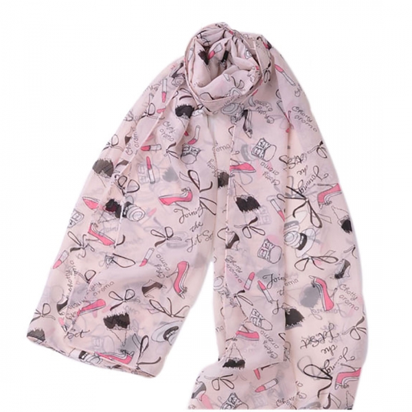 Pink Lipsticks High Heel Shoes Patterned Fashion Womens Scarves Chiffon Scarf