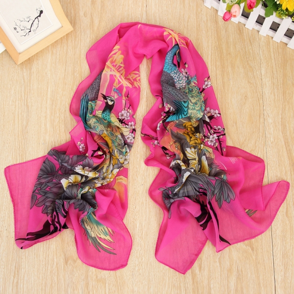 160 50cm Peacock And Flowers Print X010 Fashion Ladies Scarves Chiffon Scarf Womens Shawls