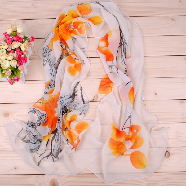 160 50cm Chinese Paint Style Flowers And Tree Print Floral X078 Fashion Ladies Scarves Chiffon Scarf