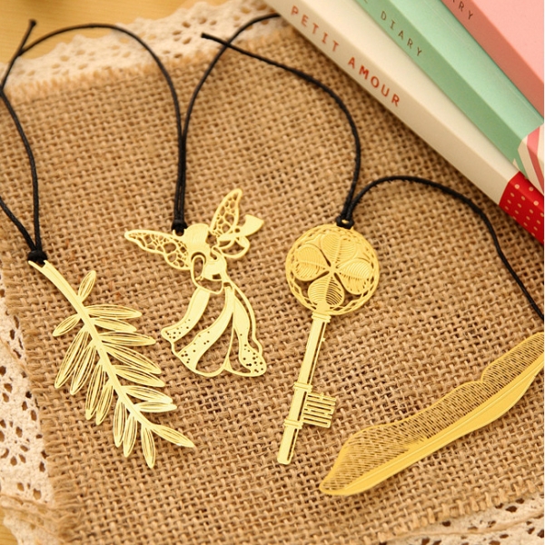 Gold Leaf Angel Bird Feather Key Shape Bookmarks for Books Page Markers Index