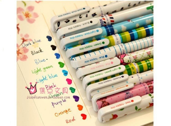 10pc Multicolour Ink Black Ink Animals Flowers Patterned Ballpoint Gel Pens