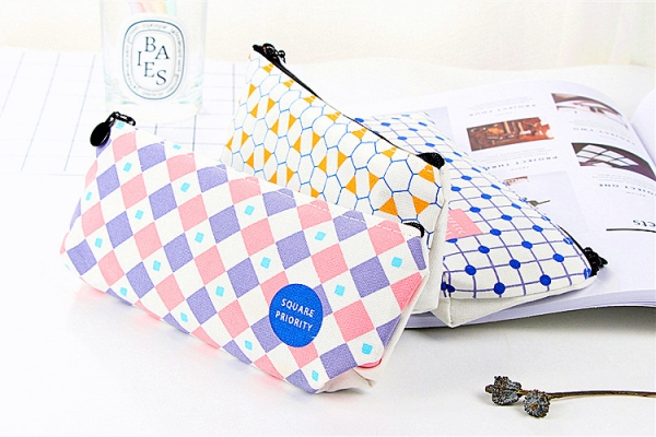 Colourful Patterned Canvas Cute Pencil Cases Cosmetics Make Up Bags Pen Pouches