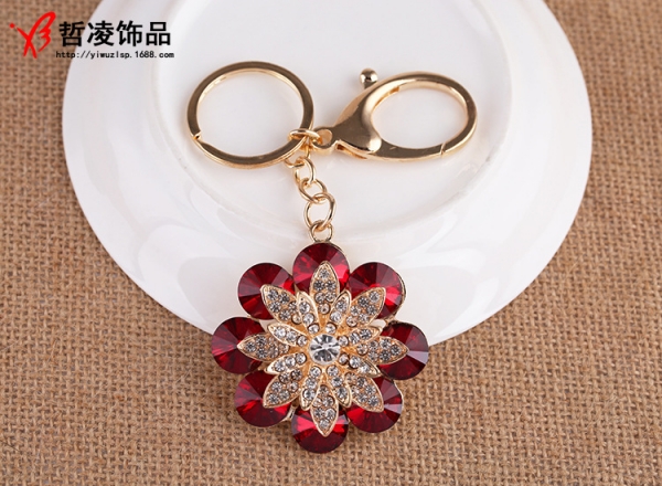 Large Daisy Flower Crystal Diamante Rhinestone Bag Charms Floral Handbag Keyrings Pendant Key Chain