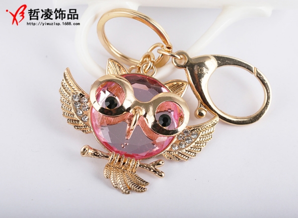 Large Owl Crystal Diamante Rhinestone Bag Charms Handbag Keyrings Pendant Key Chain