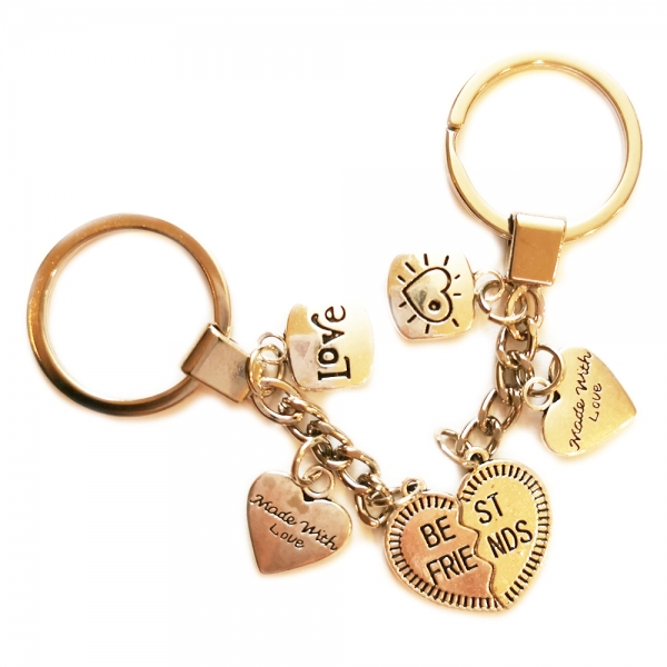 2pc Best Friends Silver Couple Keyrings Love Heart Puzzle Metal Keyring Pair Set