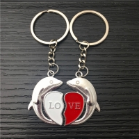 Dolphins Love Heart Silver Couple Keyrings Lovers Puzzle Metal Keyring Set Pair