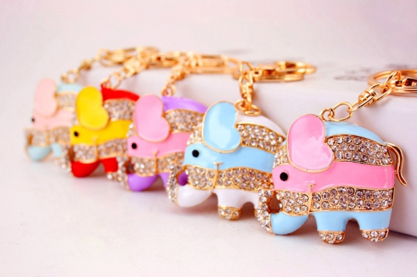 Cute Elephant Crystal Diamante Bag Charms Handbag Keyrings Pendant Key Chain