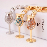 Wine Goblet Flute Glasses Crystal Diamante Bag Charm Handbag Keyring Pendant