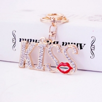 KISS Red Lips Crystal Diamante Bag Charms Handbag Keyrings Pendant Key Chain