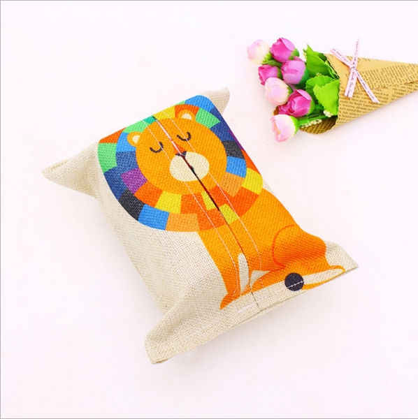 Cute Animals Bear Lion Penguin Owl Rabbit Canvas Facial Tissue Paper Box Cover