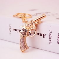 Revolver Pistol Crystal Diamante Bag Charms Handbag Keyrings Pendant Key Chain