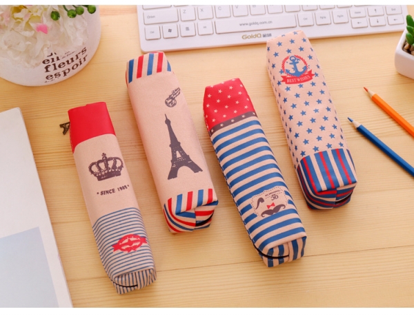 Retro Vintage Style America Flag Patterned Cute Canvas Pencil Cases Pen Pouches
