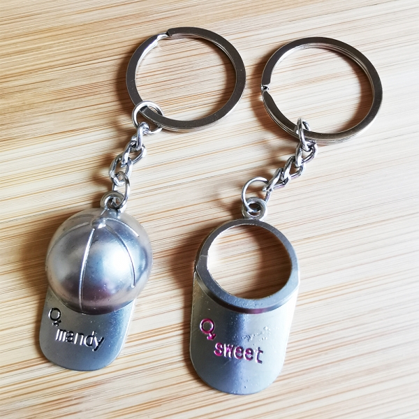Cap Hat Silver Couple Keyrings Lovers Puzzle Metal Keyring Set A Pair