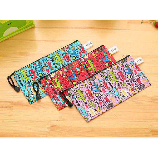 Car Bus Truck Vehicles Patterned Canvas Pencil Cases Make Up Bags Pen Pouches