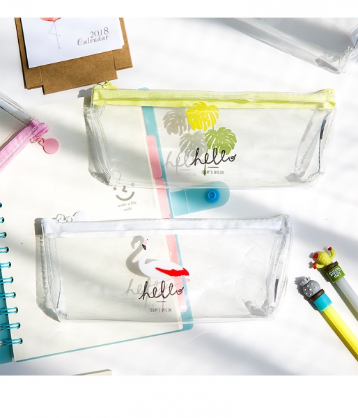 Flamingo Cactus Coconut Tree See Through Pencil Cases Cosmetics Make Up Bags